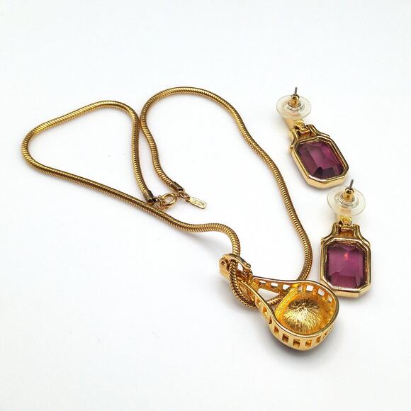 Vintage Swarovski Purple Crystal Pendant Necklace & Earrings, Monet Chain, 1990s - Picture 10 of 10